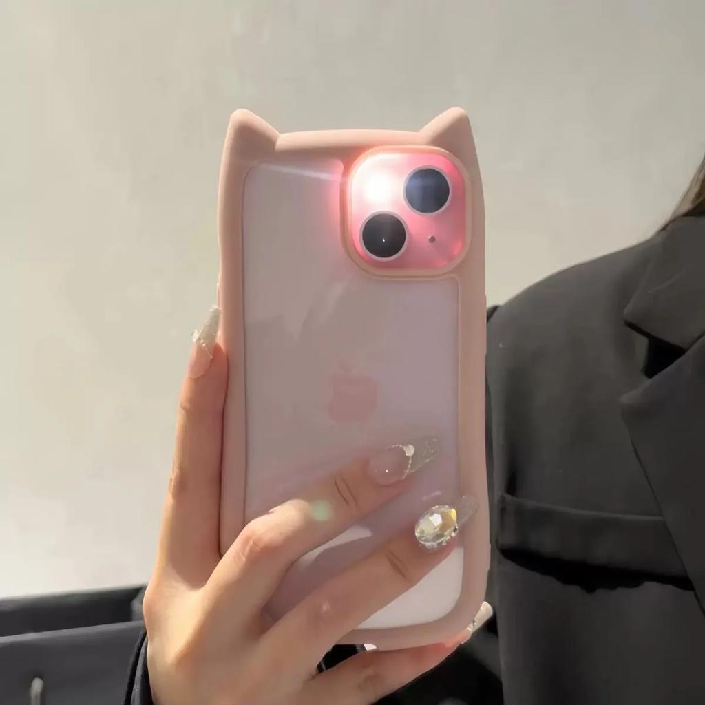 Милый прозрачный чехол с кошачьими ушками для iPhone 17Air 12 13 14 15 16 Pro Max 11 Противоударная акриловая задняя крышка Силиконовый Kawaii Funda