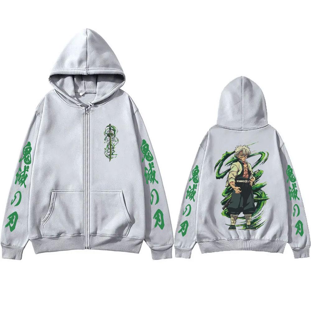 Anime Demon Slayer Wind Hashira Shinazugawa Sanemi Merch Zipper Hoodie Men Women Clothing Cartoon Casual Oversized Zip Up Jacket