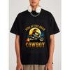 Crewneck T Shirt White King of The Road Cowboy Motorcycle Rider with Moon and Flames Graphic for Casual Wear