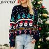 Autumn/Winter Niche Designer Knitwear for Women Christmas Tree Knit Pullover Snowman Patterned Chunky Sweater