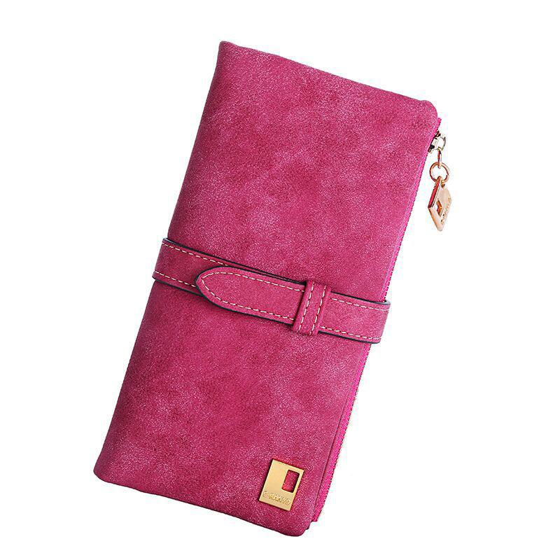 New Fashion Women Wallets Drawstring Nubuck Leather Zipper Frosted Wallet Woman's Long Design Purse Two Fold More Color Clutch