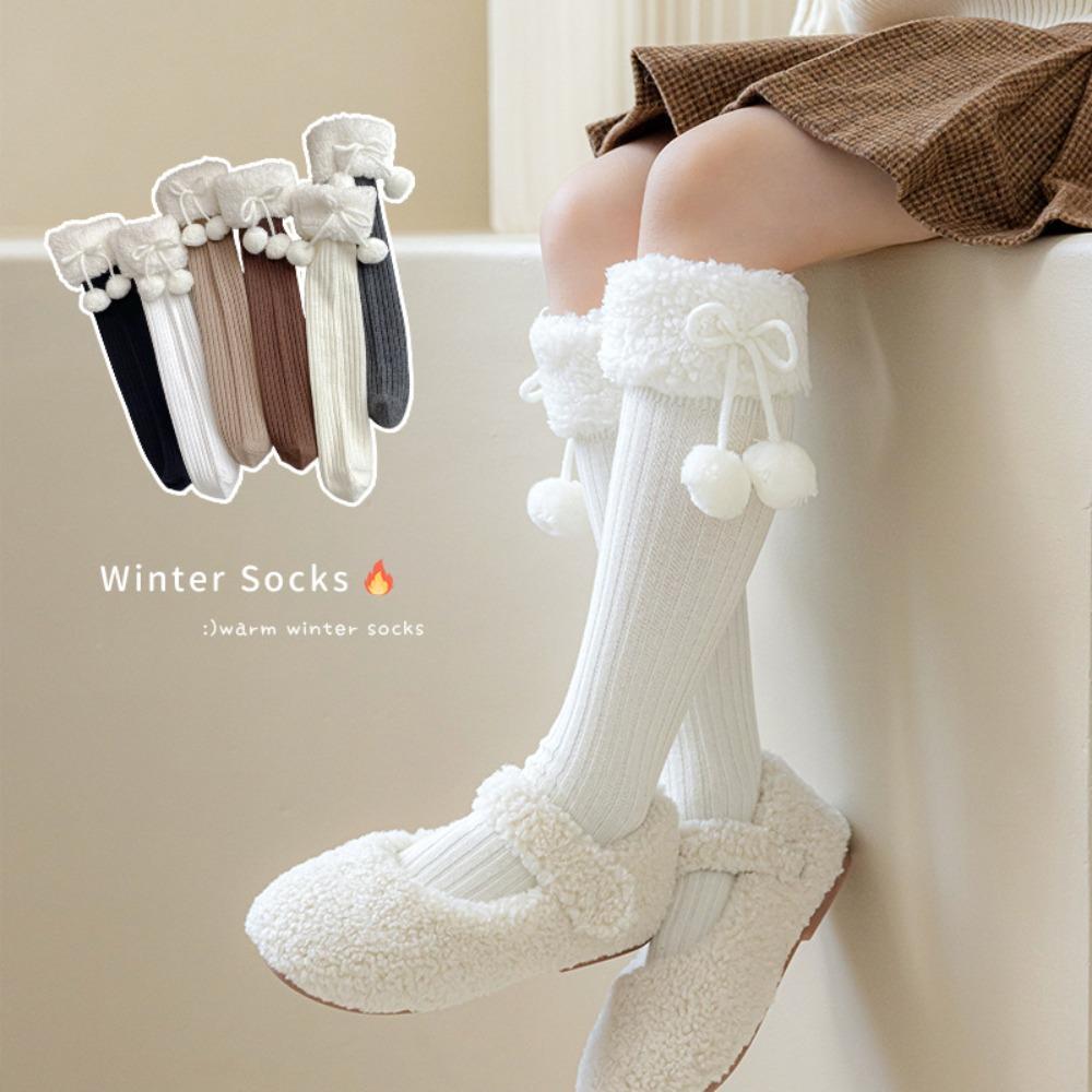 Cotton Children's Sock Hairball Plush Ball Leg Socks NEW Lamb Wool Stocking Autumn and Winter