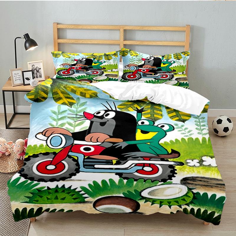 3PCS Little Mole Bedding Set Printed Duvet Cover Closure Includes 1 Duvet Cover & 2 Pillowcases for All Seasons Bedroom Decor
