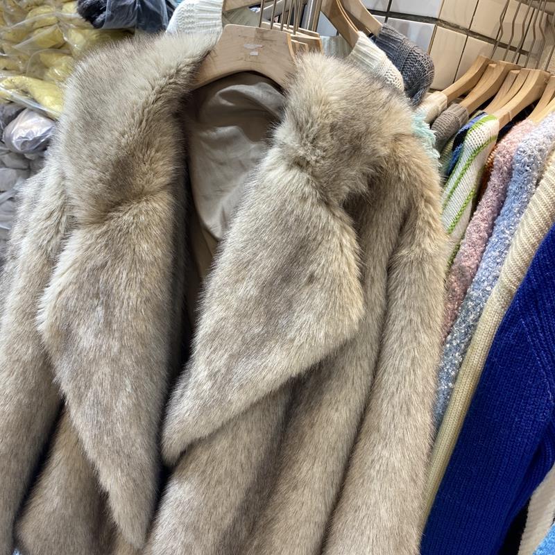 Faux Fox Fur Grass Coat Women's Mid Length Style Style Large Polo Neck Loose Mesh Red Plush Coat