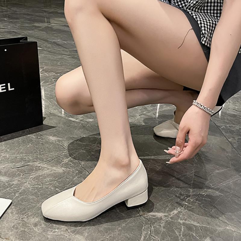 Модные новые женские осенние туфли на среднем каблуке из чистой кожи в вечернем стиле, туфли с неглубоким носком, толстые каблуки, большие женские туфли