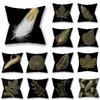 45x45cm Golden Feather Black Pillowcase Custom Leaves Plants Cushion Cover Sofa Living Room Home Decor Square Pillowslip