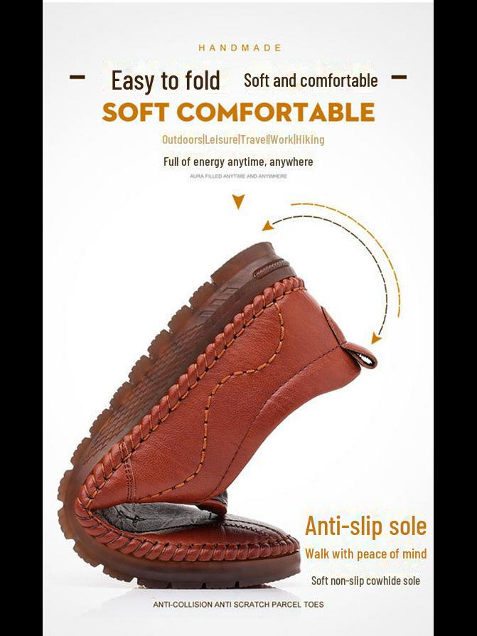 Мужская повседневная кожаная обувь на осень и зиму — мягкая, нескользящая, теплая, с бархатом, для людей среднего возраста