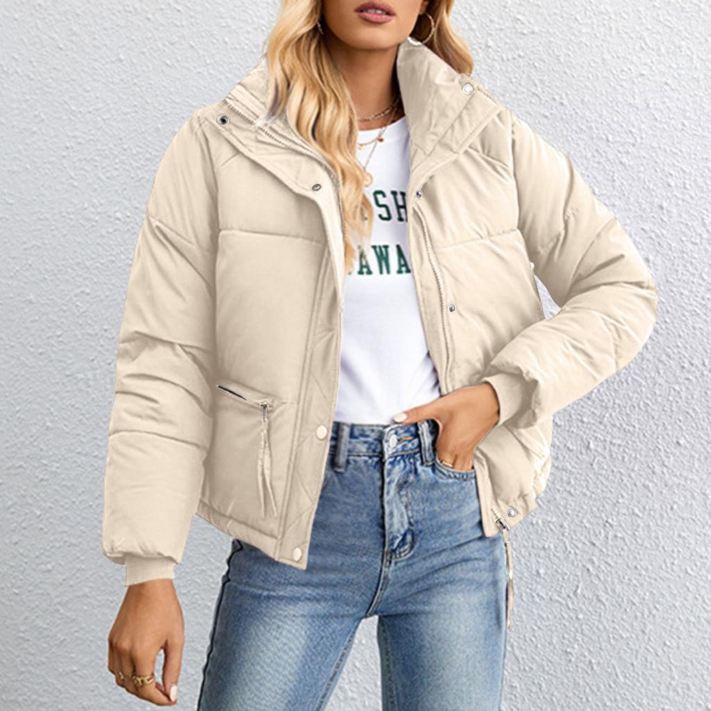 Женское пальто, однотонное, модное, на молнии, куртка с хлопковой подкладкой, свободное пальто с хлебной подкладкой, куртка с хлопковой подкладкой