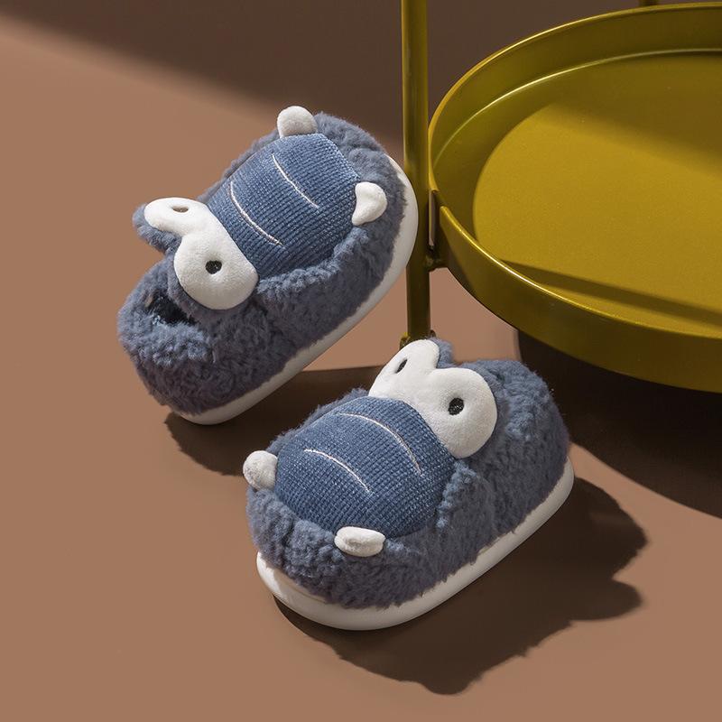 2024 Новые хлопковые тапочки для девочек, осень и зима, домашние плюшевые крокодиловые милые детские мальчиковые универсальные теплые хлопковые туфли в японском стиле