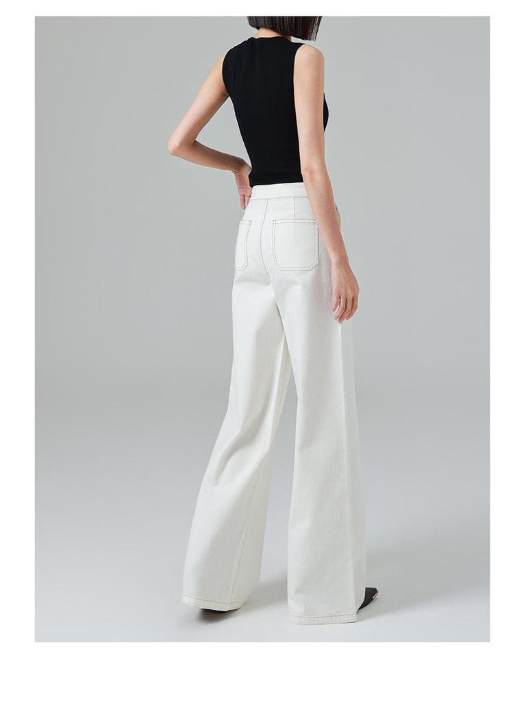 Designer High-Waisted Wide-Leg Jeans for Women - Trendy Spring Floor-Length Denim Pants