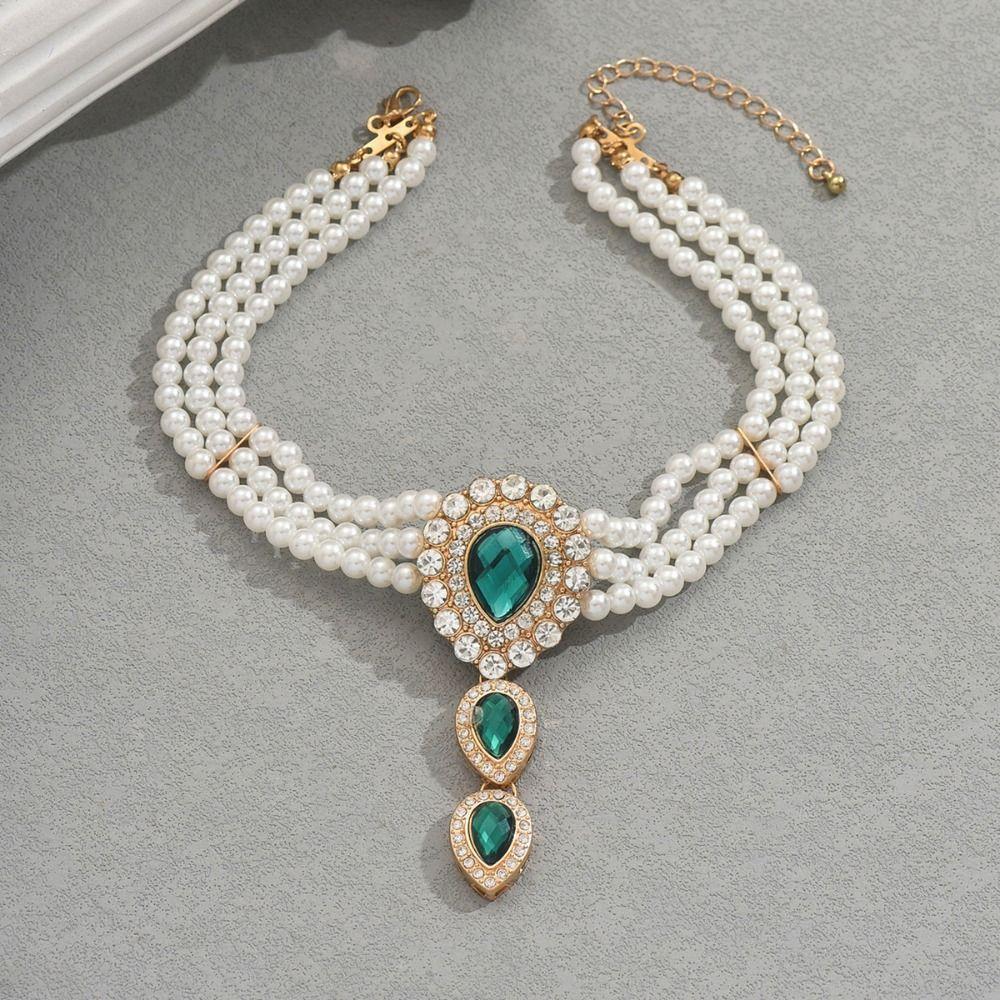 Luxury Imitation Pearl Clavicle Chain Rhinestone Multi-layer Beaded Necklaces Party