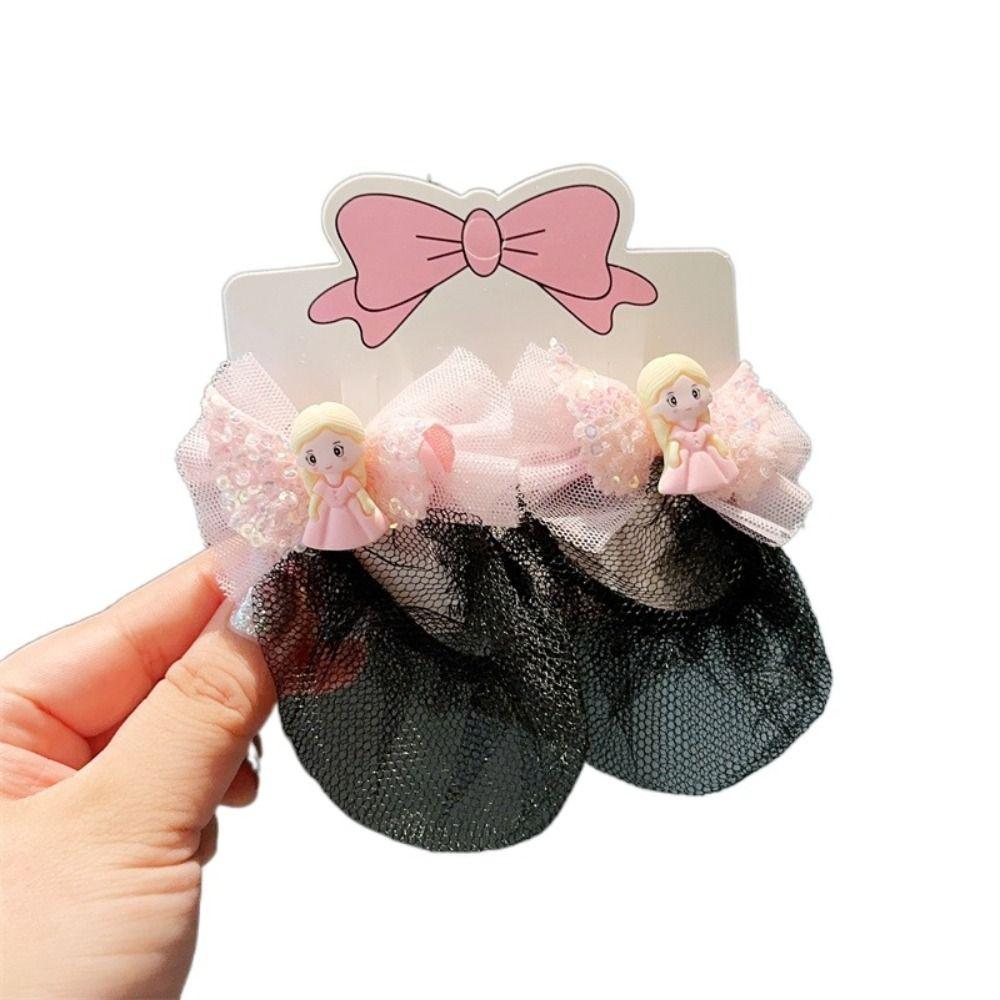 2PCS Mermaid Girls Elastic Hair Net Spring Clip Hair Bun Cover Sweet Ballet Hair Net  Kids