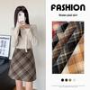 2024 High-Waist Plaid Woolen A-Line Skirt: Autumn/Winter College Style