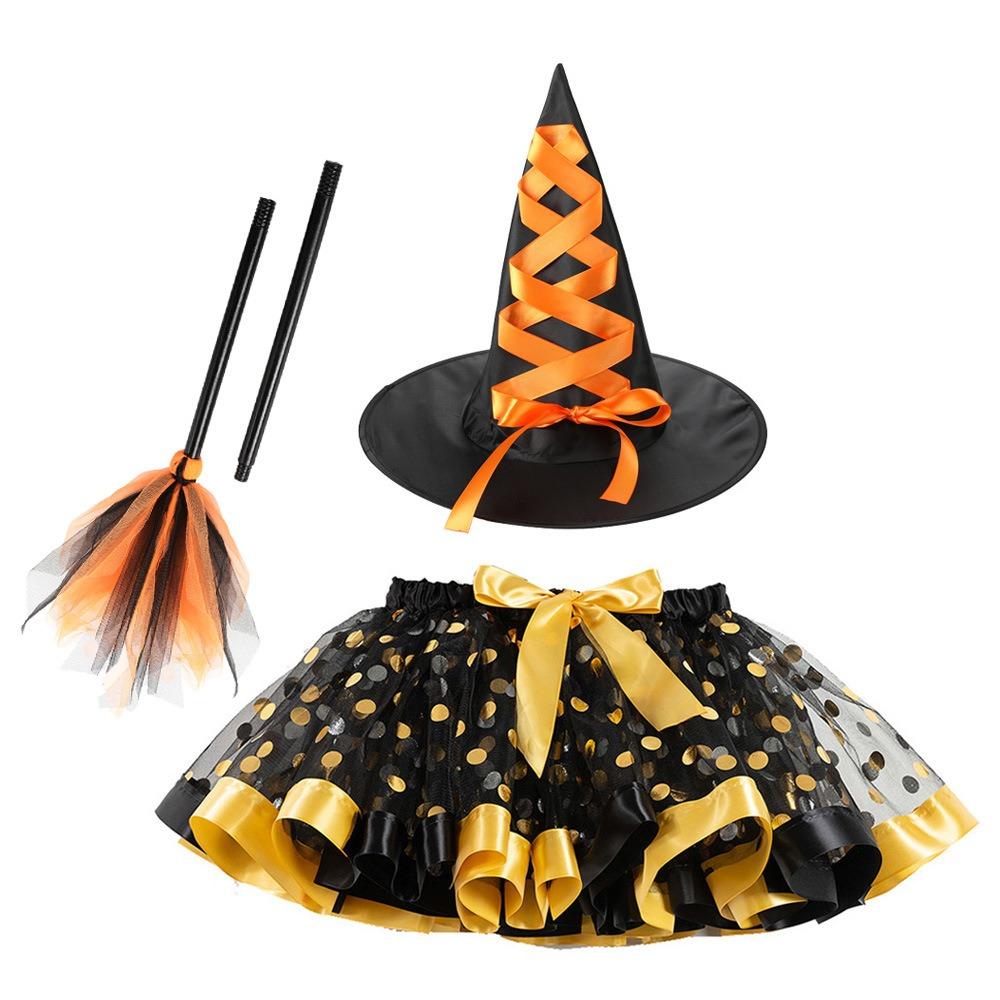 Wand Kids Halloween Costume with Hat Halloween Children's Witch Dress Halloween Decoration