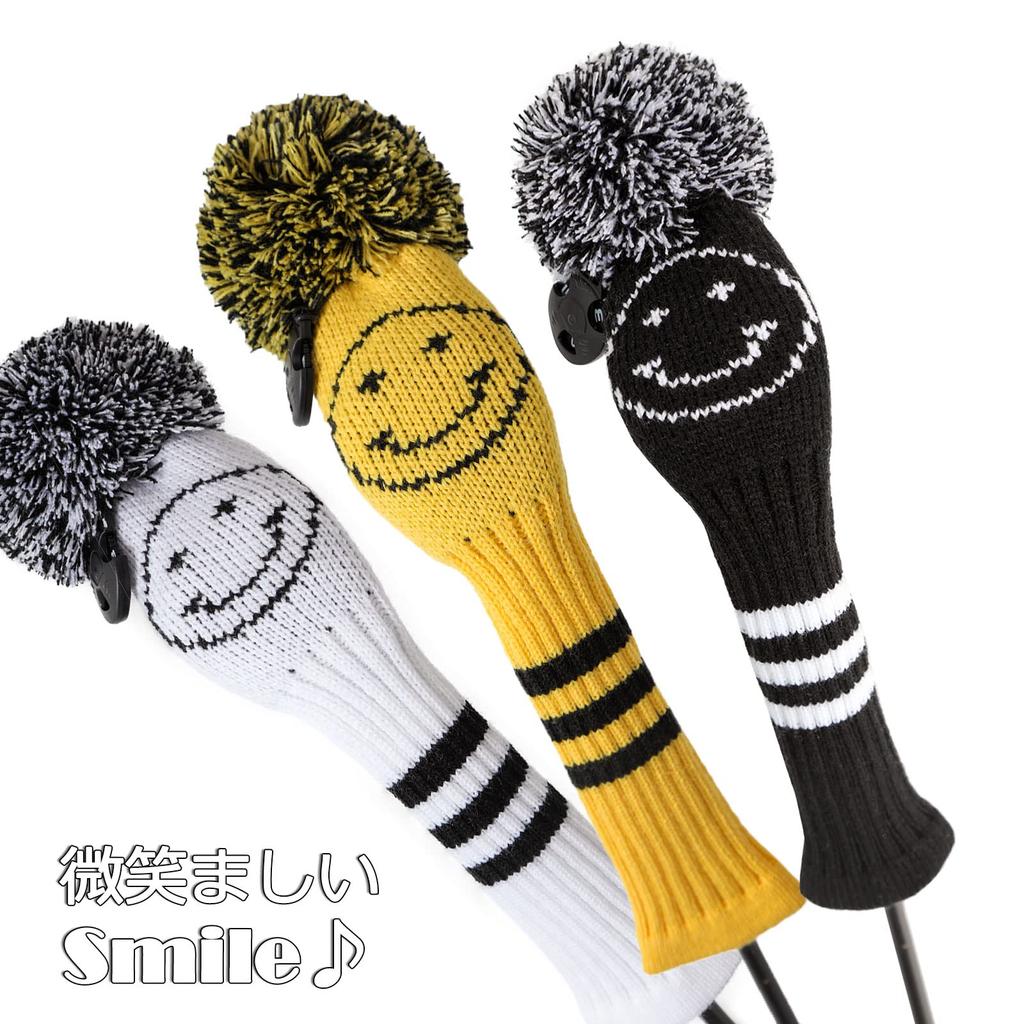 Knit Golf Headcover Smile Covers 4-Piece Set, (Yellow)