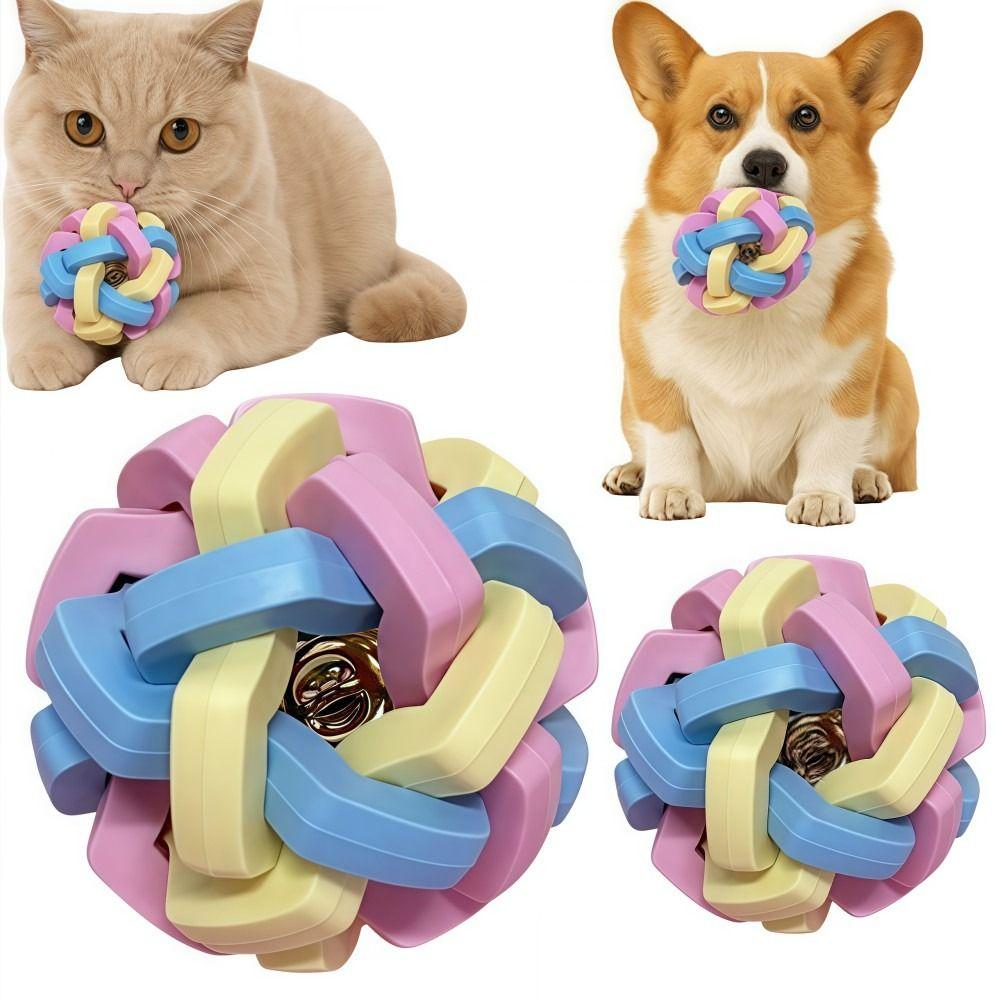 Fun Colorful Cats Dogs Elastic Ball Macaron TPR Woven Bell Ball Teeth Grinding Bite Resistant Toy Ball Relief Toy