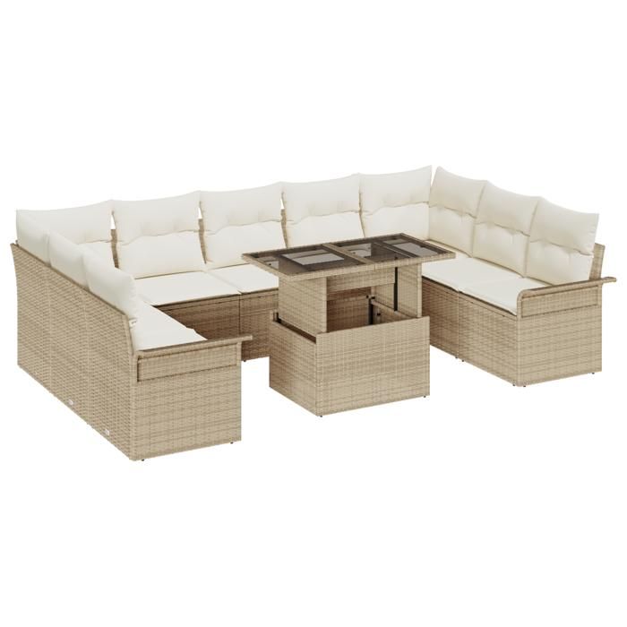 VidaXL Ensemble de canapés de jardin 10 pièces avec coussins beige rattan poly 3348347