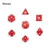 7 Pcs White Red Rotary Windmill Metal Dice Hollow Metal Polyhedral Dice Set Suitable for Role-Playing RPG  Board Game Card Game