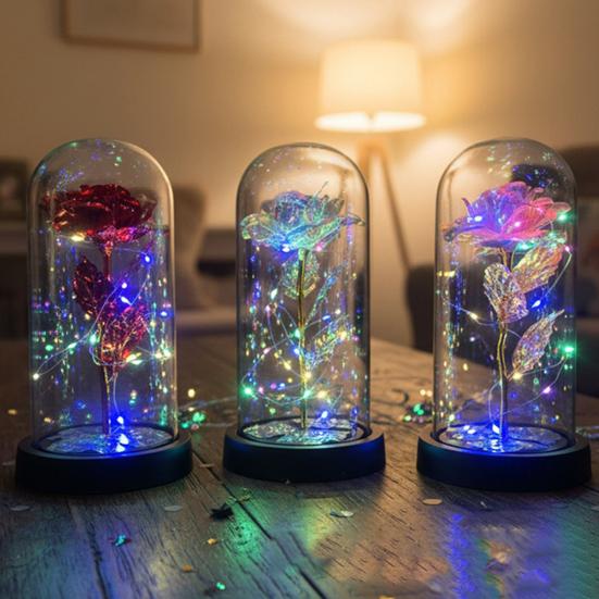 Preserved Rose In Dome with LED Light Artificial Eternal Rose Flower Gifts for Her Mom Women Valentine's Day Mother's Day Christmas Birthday Gift