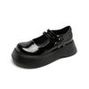 One-word Buckle Mary Jane Women's Shoes New Spring and Summer Retro Thick-soled Muffin Bottom Round Toe College Style Leather Shoes