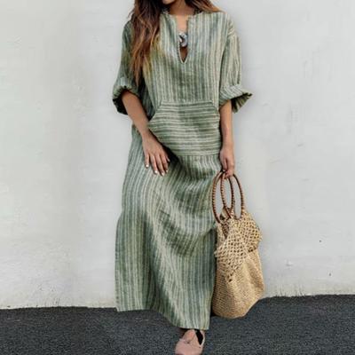 Женские нижние юбки, пуловер больших размеров с v-образным вырезом и длинными рукавами, платье макси в вертикальную полоску с принтом переднего кармана, свободное длинное платье, уличная одежда