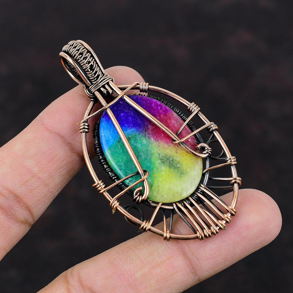 Древо Жизни Радуга Солнечная Кварц Друзы Подвеска Медная Проволока Обернутая Подвеска С Драгоценным Камнем Подвеска Ручной Работы Медная Проволока Обмотка Ювелирных Изделий Подарок Для Мамы