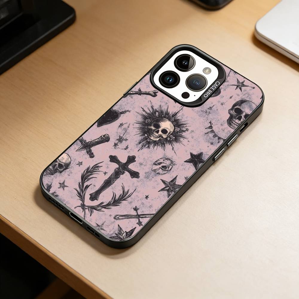 Sweet Grunge Dark Goth Emo Phone Case For iPhone 17,16,15,14,13,12,11 Plus,Pro Max,XS,Colorful Silver Black Cover