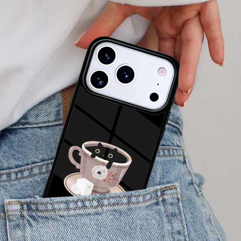 Милый чехол для телефона с изображением животного, кошки и кофе для iPhone 16e 15 14 13 12 17 Pro Max Plus Air 17pro Чехол