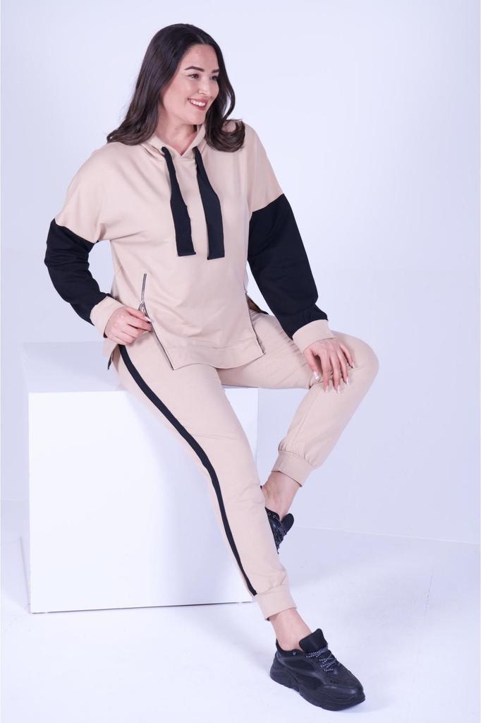 Женский модный спортивный костюм большого размера с капюшоном на боковой молнии, оверсайз (большой) Размер спортивного костюма 9376