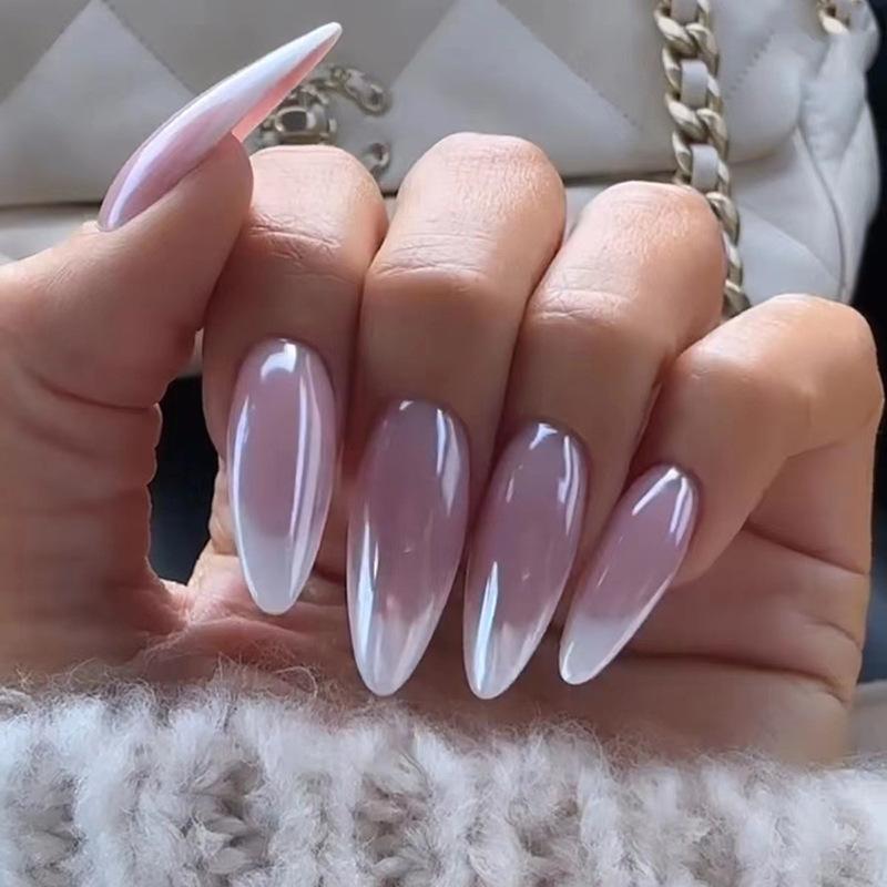 24 Pcs Wine Red Almond Press On Nails Medium Length Full Cover False Nail Tips Simple Wearable Manicure