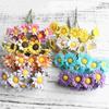 20 Pcs Daisy Bouquet Decoration Mini Faux Flowers White Vase Home Fabric Moss Micro Landscape Bride Bridesmaids Bouquets