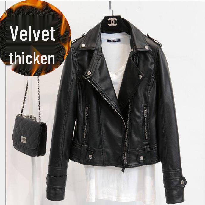 2025 Женская мотоциклетная куртка из искусственной кожи в корейском стиле, приталенная, короткая, универсальная, с лацканами, для весны/осени