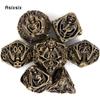 7 Pcs Yellow Skull Metal Dice Hollow Metal Polyhedral Dice Set Suitable for Role-Playing RPG Board Game Card Game