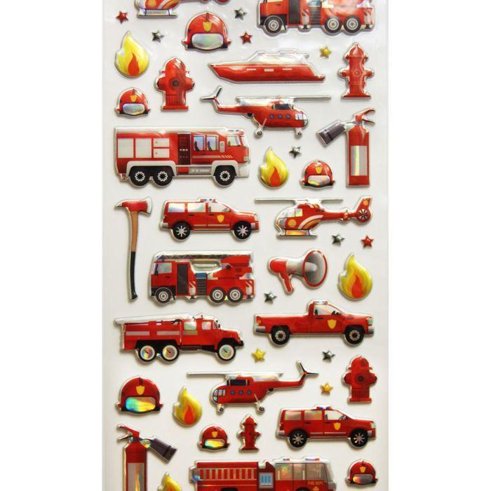 Autocollants réutilisables - Relief 3D - Pompiers - Effet métallique
