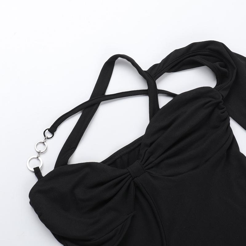 Autumn Short Dress Women Spice Cutout Sexy One-shoulder Long-sleeved Hip Wrap Dress