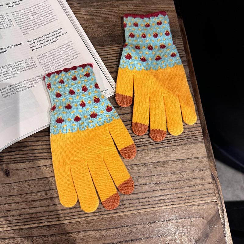 Теплые женские перчатки из смесовой шерсти с жаккардовым узором для зимней езды
