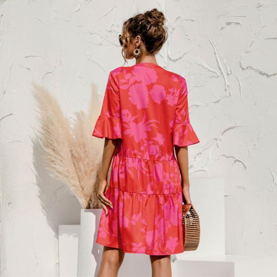 Женское летнее мини-платье с пышными короткими рукавами, V-образным вырезом и плиссировкой, в стиле бохо