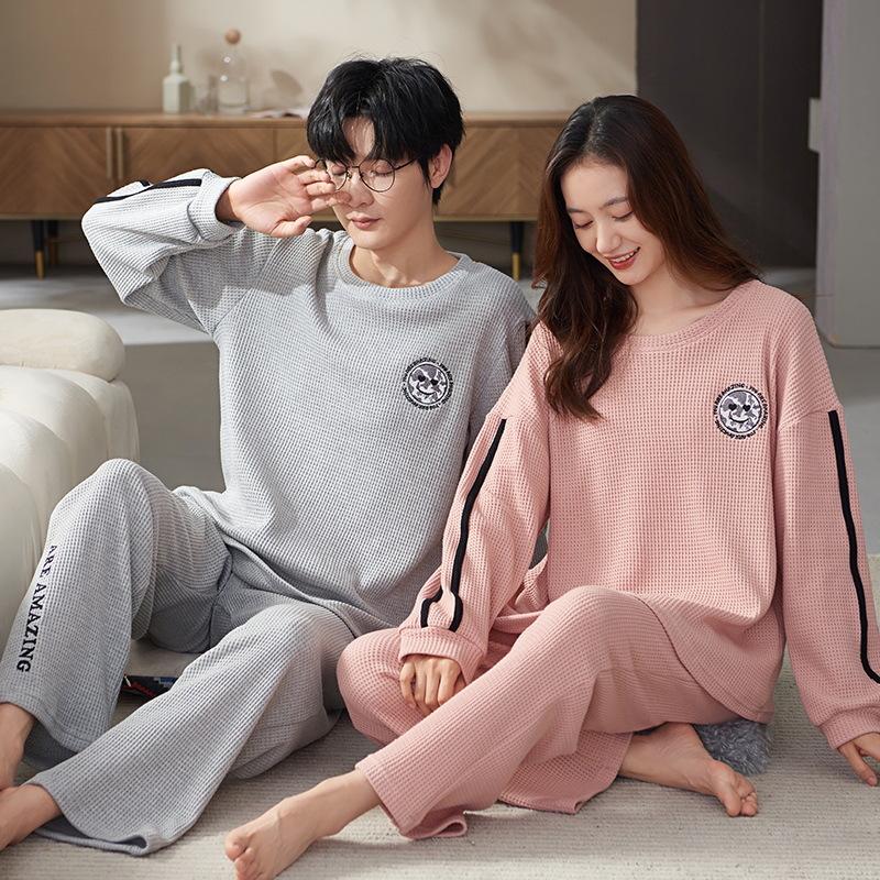 Korean Style Cute Cotton Couple Pajamas - Spring/Autumn Long-Sleeved Set for Men and Women