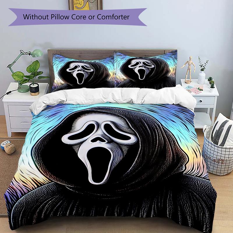 3Pcs Scream Mask Mystery Bedding Set Quilt Cover Pillowcase Home Christmas Xmas Halloween Gift 1 Duvet Cover 2 Pillowcase M929259