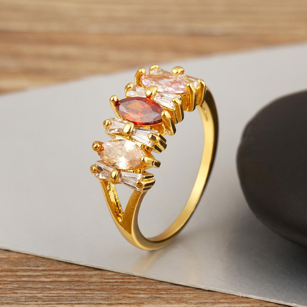Nidin High Quality Multicolored Crystal Zircon Glossy Rings For Women Wedding Party Copper Fashion Light Luxury Jewelry Gifts
