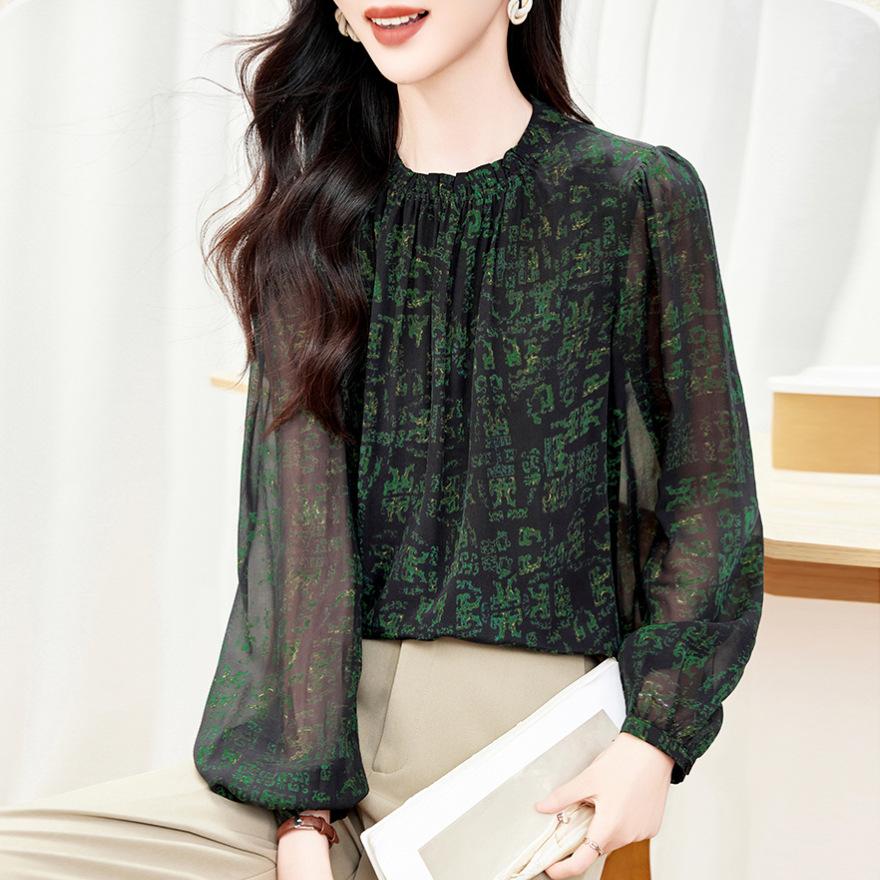 Модная футболка с круглым вырезом из шелка, женственная, с элегантным принтом из шелка-тутового шелкопряда