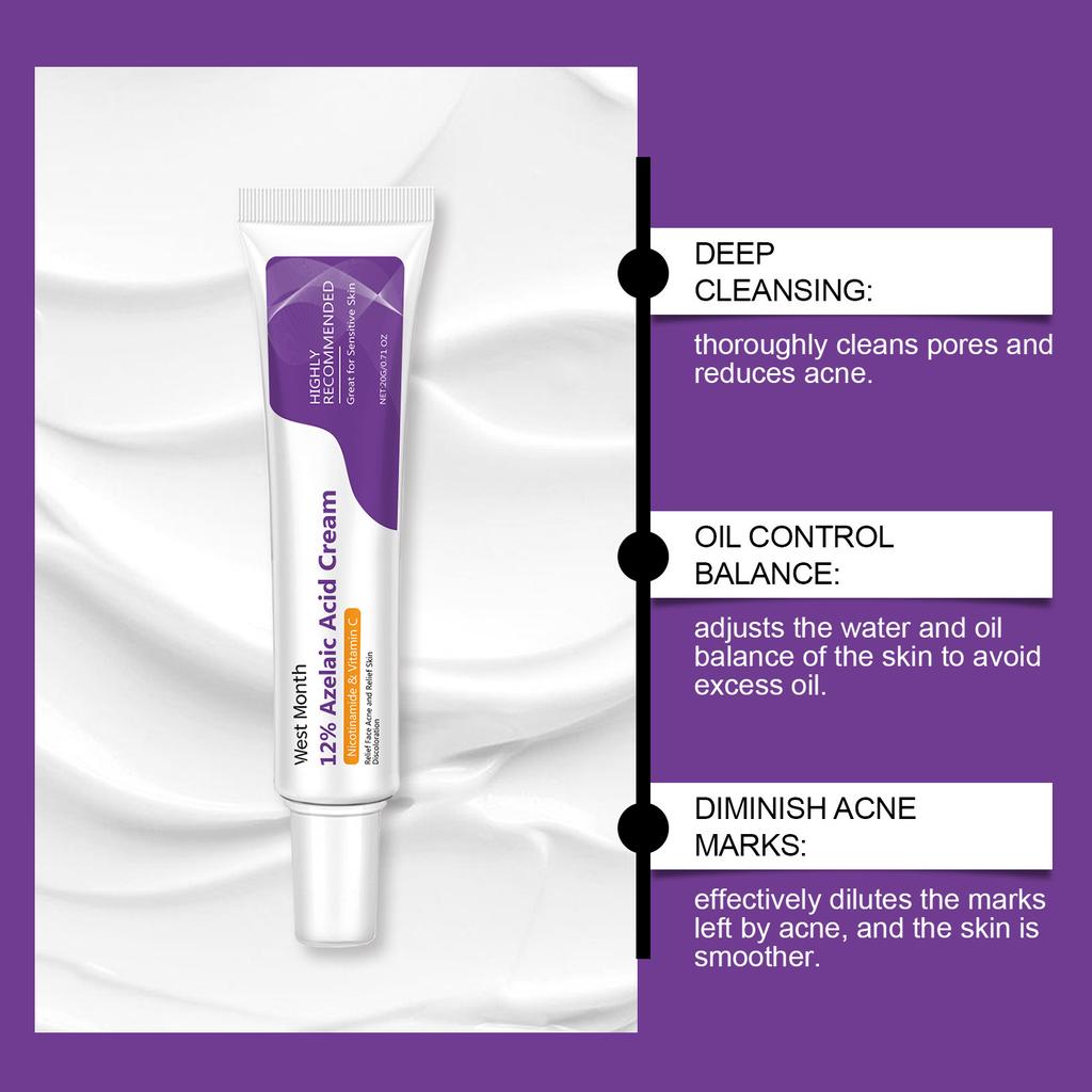 West Month Azelaic Acid Face Cream Acne Treatment Gentle Skin Care Oil Control Repair Moisturizer 1.76 Oz less