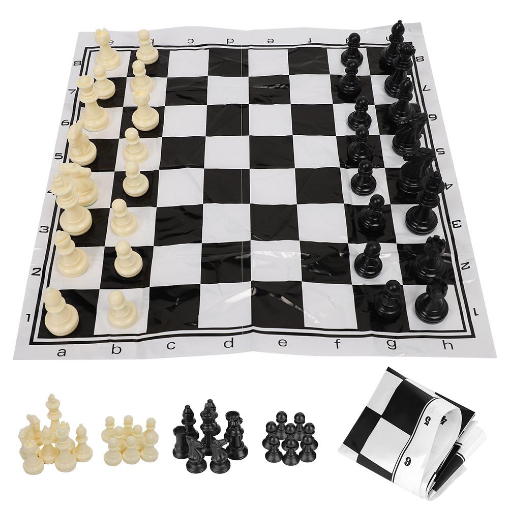 Portable Plastic International Chess Medieval Entertainment Board Game Set Black & White