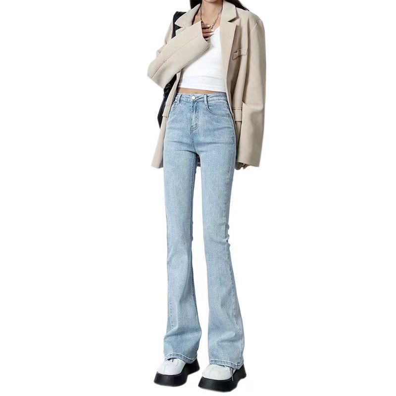 Женские эластичные расклешенные брюки с высокой талией, весенние и осенние джинсы