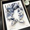 Retro Blue Square 100% Silk Scarf 53cm Floral Small Head Neck Hijab Women Kerchief High Quality Silk Bandana Scarves