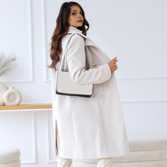 Women Winter Overcoat Turn-down Collar Pockets Pure Color Double-breasted Cardigan Loose Fit Coat