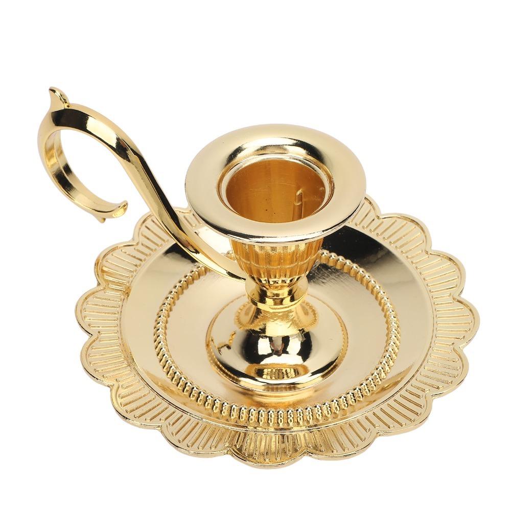 Zinc Alloy Candlestick Holder Drip Catcher Tray Handheld Candle Stand Dining Table