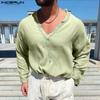 Men Spring V Neck Long Sleeve Shirts Casual Loose Tops