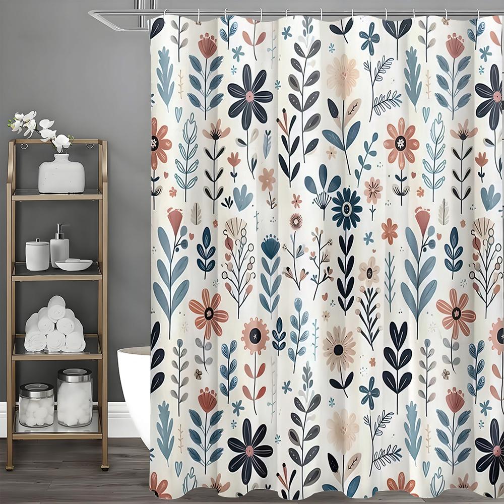 Floral Rustic Design Rustic Wildflower Pattern Shower Curtain, Bathroom Decorative Shower Curtain, Waterproof Shower Curtain Wit