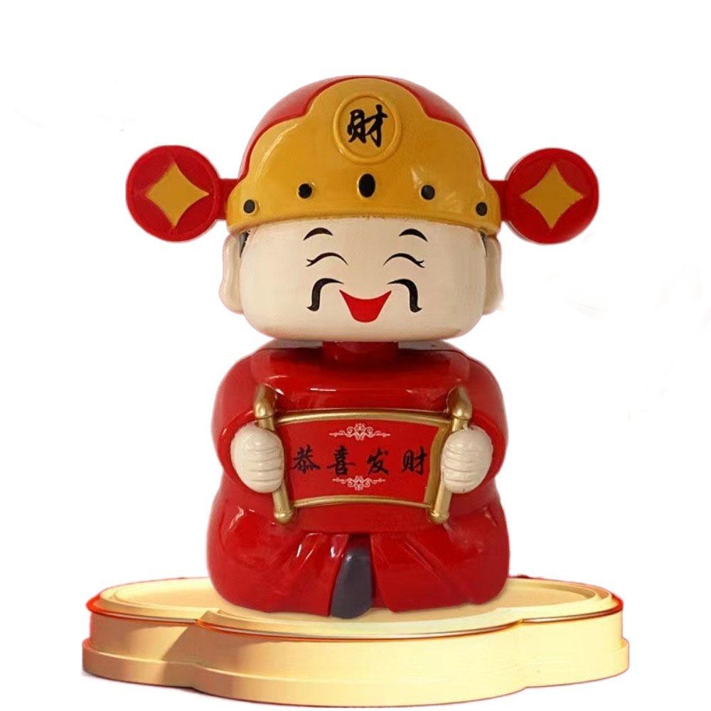 Solar Powered Solar God of Wealth Statue Wealth Attraction Automatic Nodding Nodding God of Wealth Ornament New Year Gift ABS